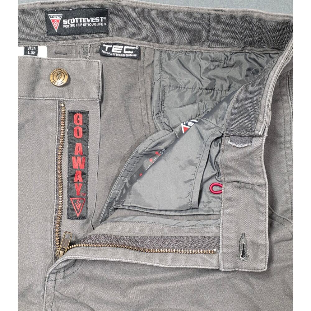 SCOTTeVEST Flex Cargo Pants Mens 33x31 Gray Travel Tech Pockets Hiking